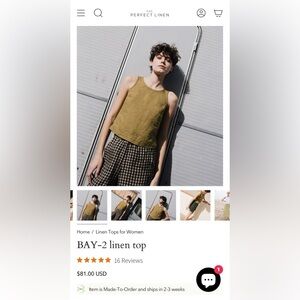 notPerfectlinen Bay 2 sleeveless top in size S/M in juniper green